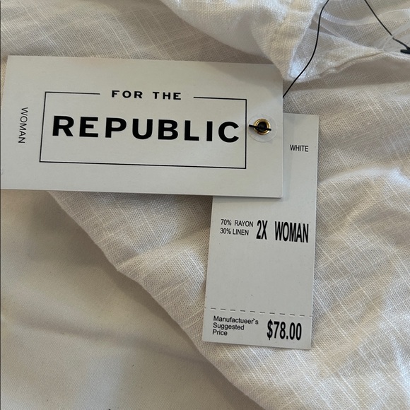 For The Republic 2X White Rayon Linen Hi-Low Pom Pom Sleeveless Tie Back NWT - Picture 4 of 8